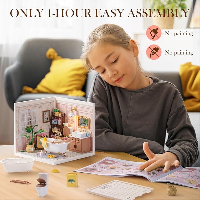 Miniature House Kit with LED Tiny Room Making Kit Expandable Plastic Craft Toy for Creative Play Home