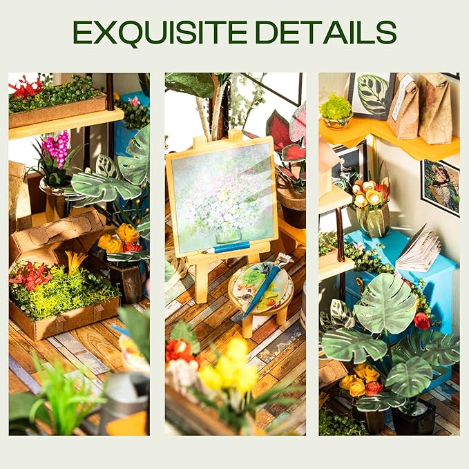 DIY Miniature House Kit Mini Green House Tiny Dollhouse Wooden Furniture Kit with LED Halloween