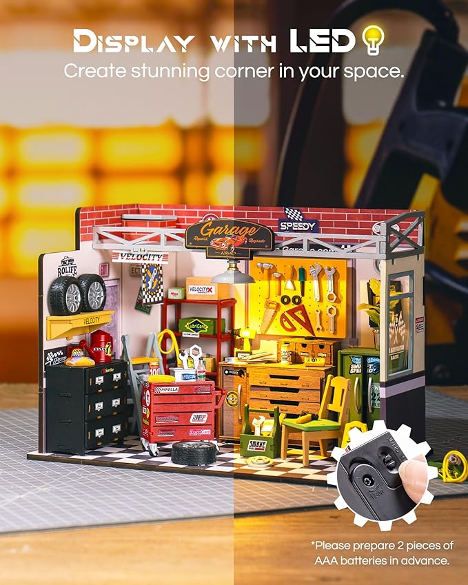House Kit Garage Workshop, Build 1/20 Mini House Building Kit with LED