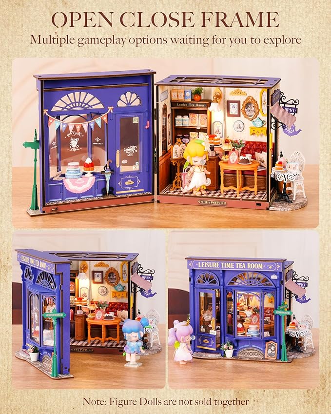 House Kit Leisure Tea Time, 3D Book Nook Openable Bookshelf Decor for Adults