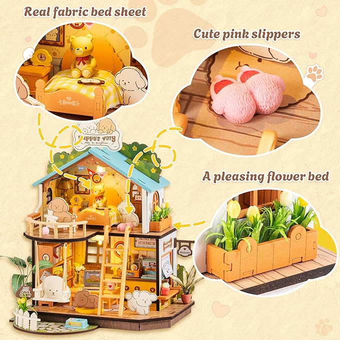 DIY Crafts for Adults Miniature Model Set, Tiny House Duplex Villa with Puppy