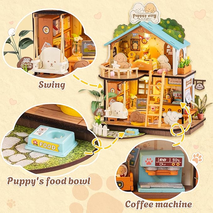 DIY Crafts for Adults Miniature Model Set, Tiny House Duplex Villa with Puppy