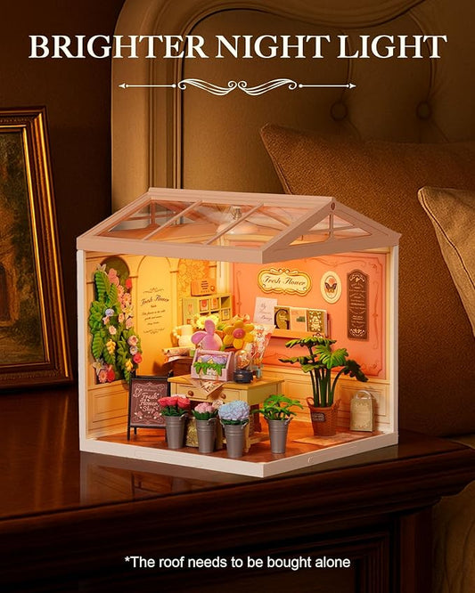 DIY Mini Fresh Flower Shop Dollhouse House Kit, Bulid Scenary for Action Collectible Figures