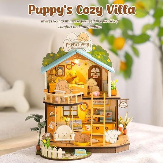 Mini Wooden Dollhouse Diorama Model, Tiny House Building Kits