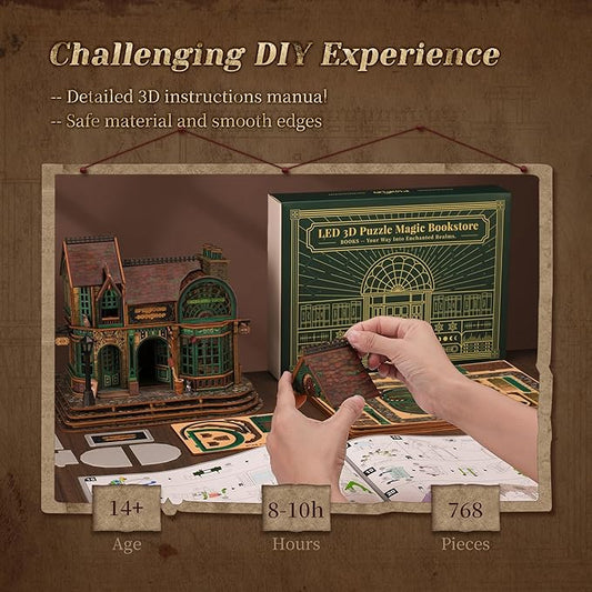 Building Model Kit with LEDs - DIY Miniature Magical Bookstore